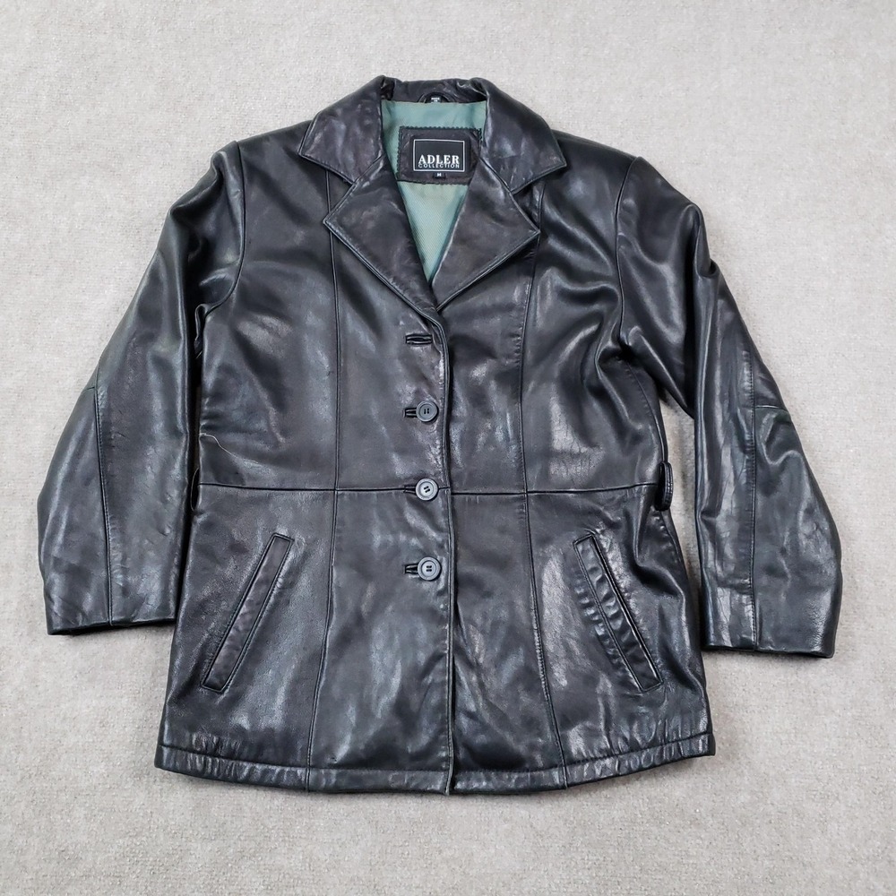 Adler Collection Jacket Womens Medium Black‎ Leather Lambskin Button Car Coat